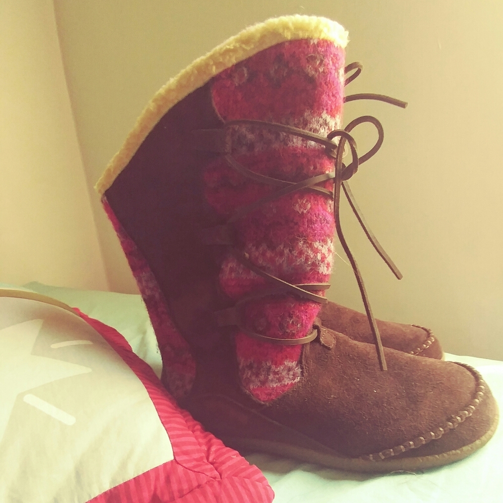 Acorn suede pink and brown slip on boots 10w